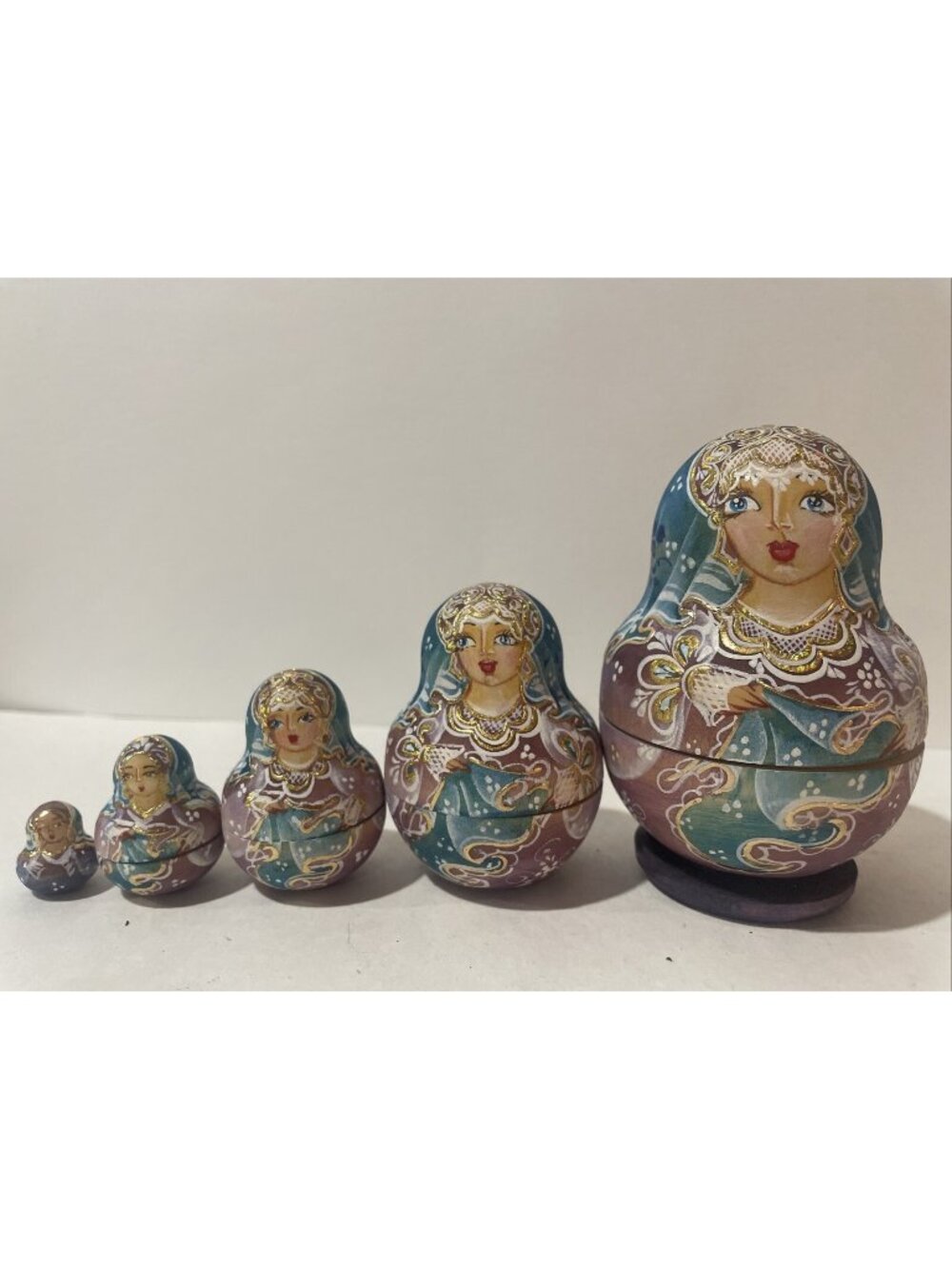 Matryoshka  Russian  Nesting Dolls-CEPRUEB NOCAG-Painted-5 Pc.signed VTG/OBO